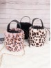 Solid Colour Print Plush Bucket Bag